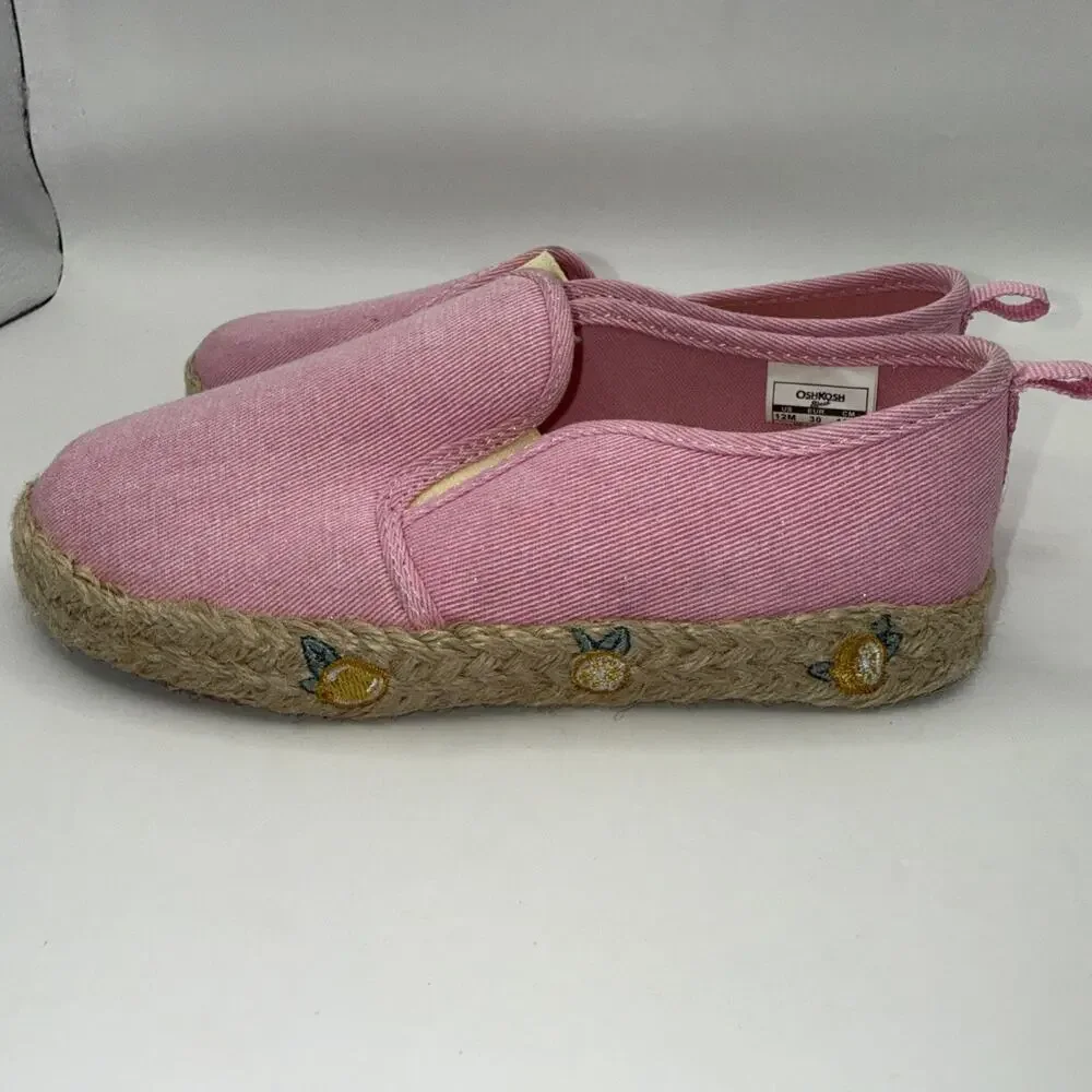 Size 12M - Girls Oshkosh Slip-On Pink Shoes with Lemons